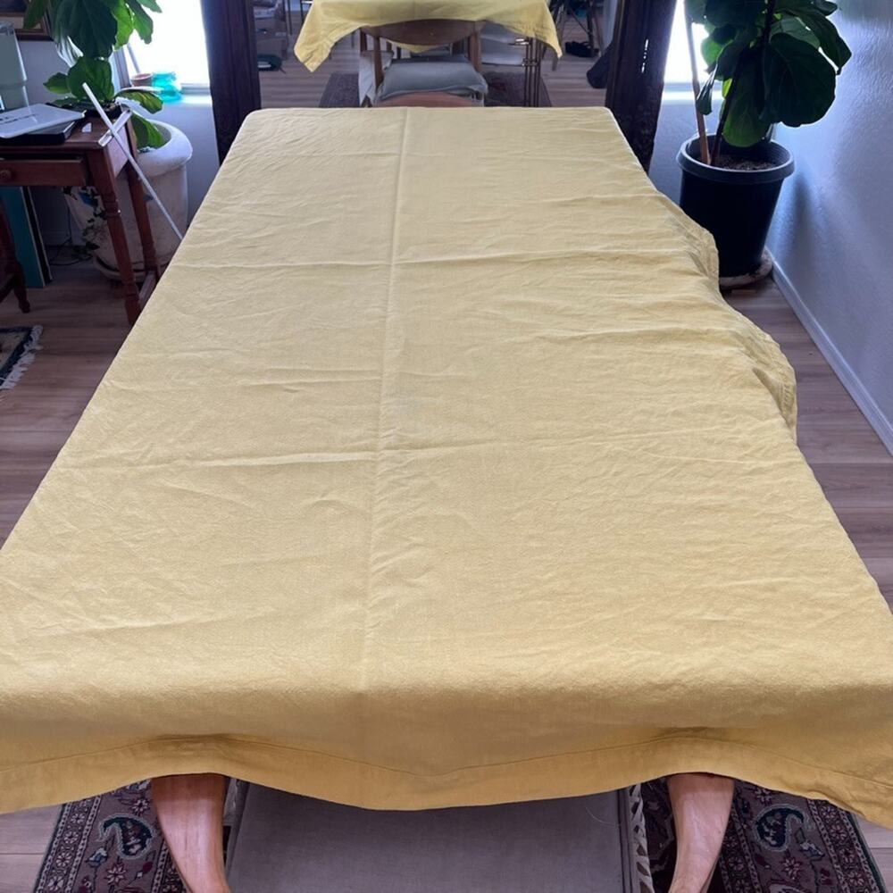Vintaged Solid Large Linen Tablecloth 56 x 100 in Yellow